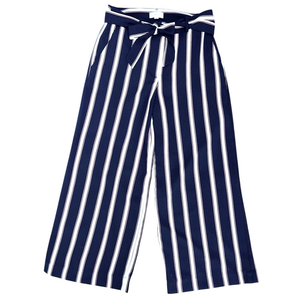 LOFT Blue and White Stripe Wide Cropped Hi-Rise Palazzo Pants | Women’s 4